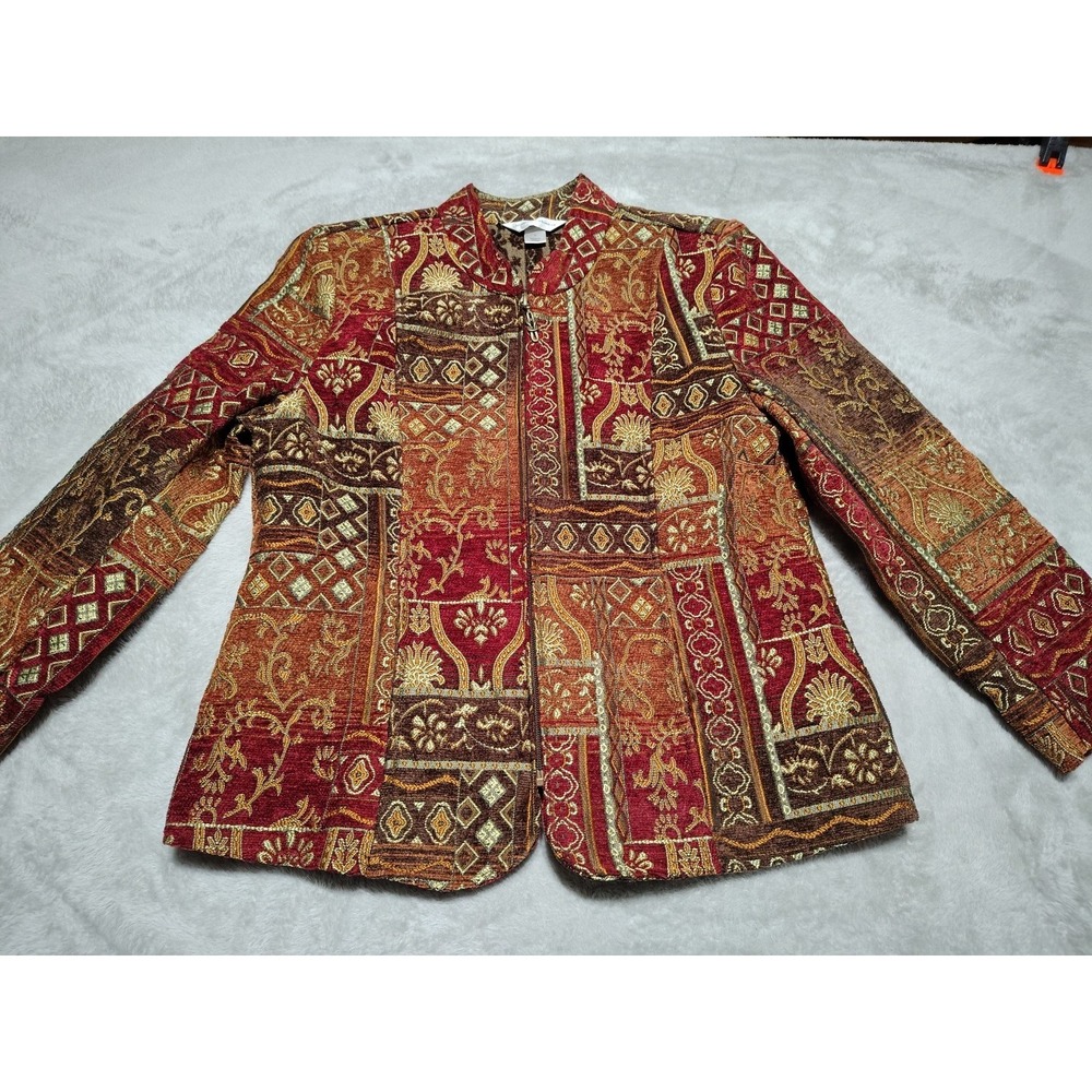 Christopher & Banks Tapestry Jacket Ladies S Brown/Red Full Zip Rich Textured